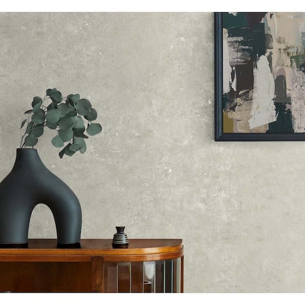 60.75 sq. ft. Oyster and Metallic Champagne Cement Faux Embossed Vinyl Unpasted Wallpaper Roll