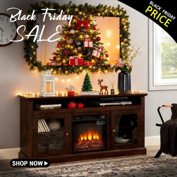 60 in. Freestanding Electric Fireplace TV Stand in Brown