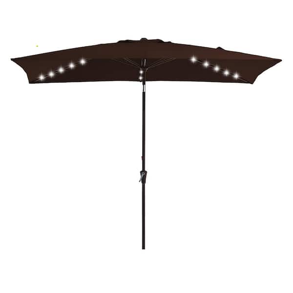 JEAREY 6.5 x 10 ft. Market Solar LED Lighted Tilt Patio Umbrella Rectangular Outdoor Umbrella in Brown