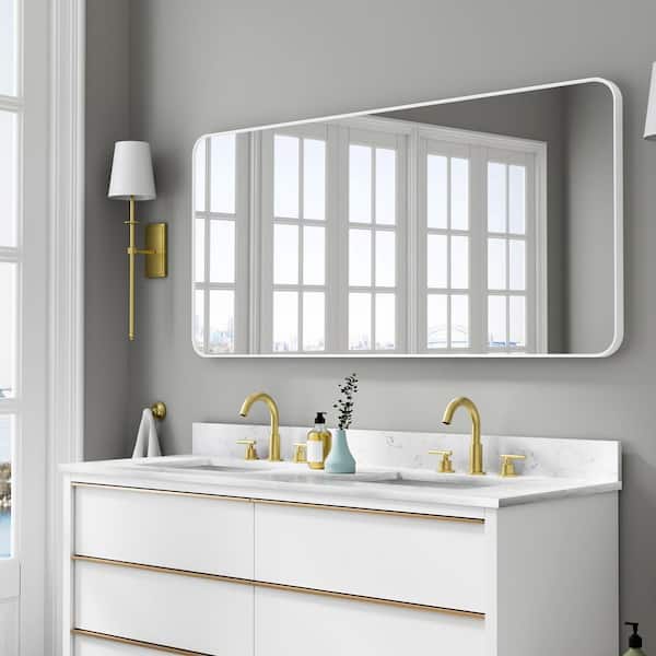 60 in. W x 28 in. H Rectangular Aluminum Framed Wall-Mounted Bathroom Vanity Mirror in White