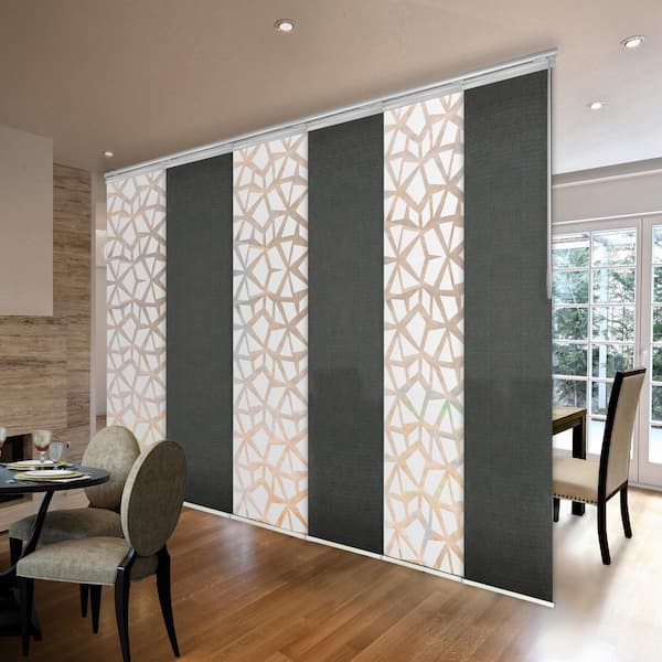 EMOH Nobel Sky 70 in. - 130 in. W x 94 in. L Adjustable 6- Panel White Single Rail Panel Track with 23.5 in. Slates