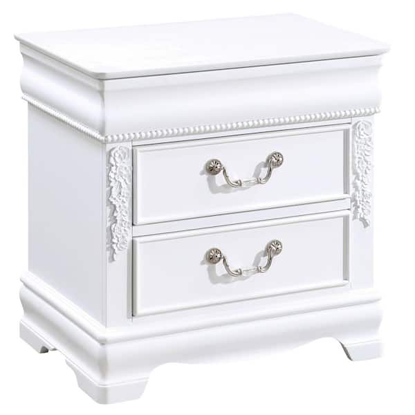 Furniture of America Jemez 2-Drawer White Nightstand and Care Kit (24 in. H x 24 in. W x 16 in. D) With USB Ports