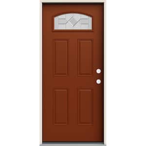 36 in. x 80 in. Left-Hand/Inswing Camber Top Caldwell Decorative Glass Mesa Red Steel Prehung Front Door