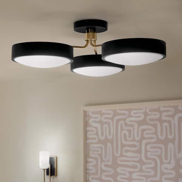 KICHLER Sago 40 in. 3-Light Black and Champagne Bronze Bedroom Modern Integrated LED Semi-Flush Mount Ceiling Light