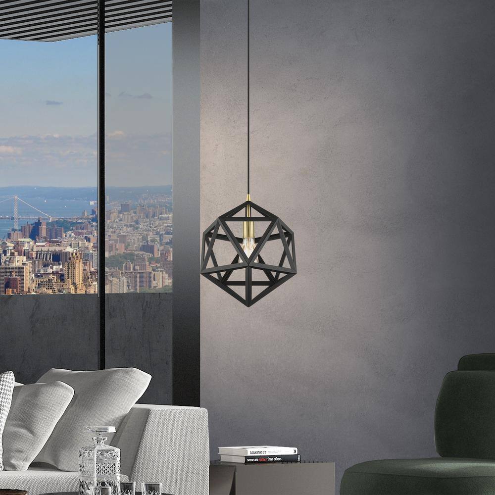 Geometric Textured Black and Brass 1-Light Pendant