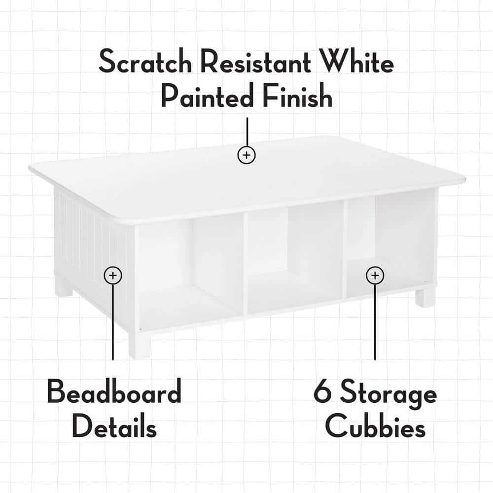 White Wooden Kids Activity Table with 6 Storage Cubbies