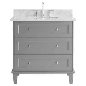 Lenore 36 in. W x 21 in. D x 34 in. H Single Sink Bath Vanity in Gray with Carrara Marble Top and Ceramic Basin