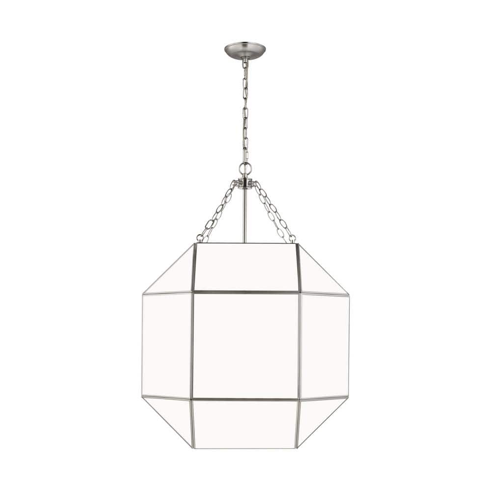 Morrison 4-Light Brushed Nickel Large Lantern Hanging Pendant Light with White Glass Panel price history on PriceWatchPro
