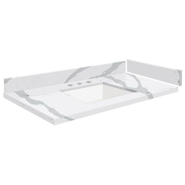 Transolid Silestone 33.5 in. W x 22.25 in. D Quartz White Rectangular Single Sink Vanity Top in Bianco Calacatta