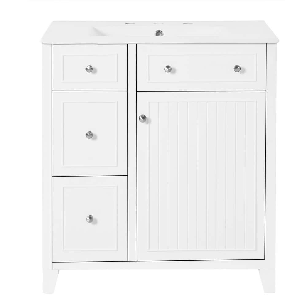 30 in. W Freestanding Bath Vanity in White with White Ceramic Top