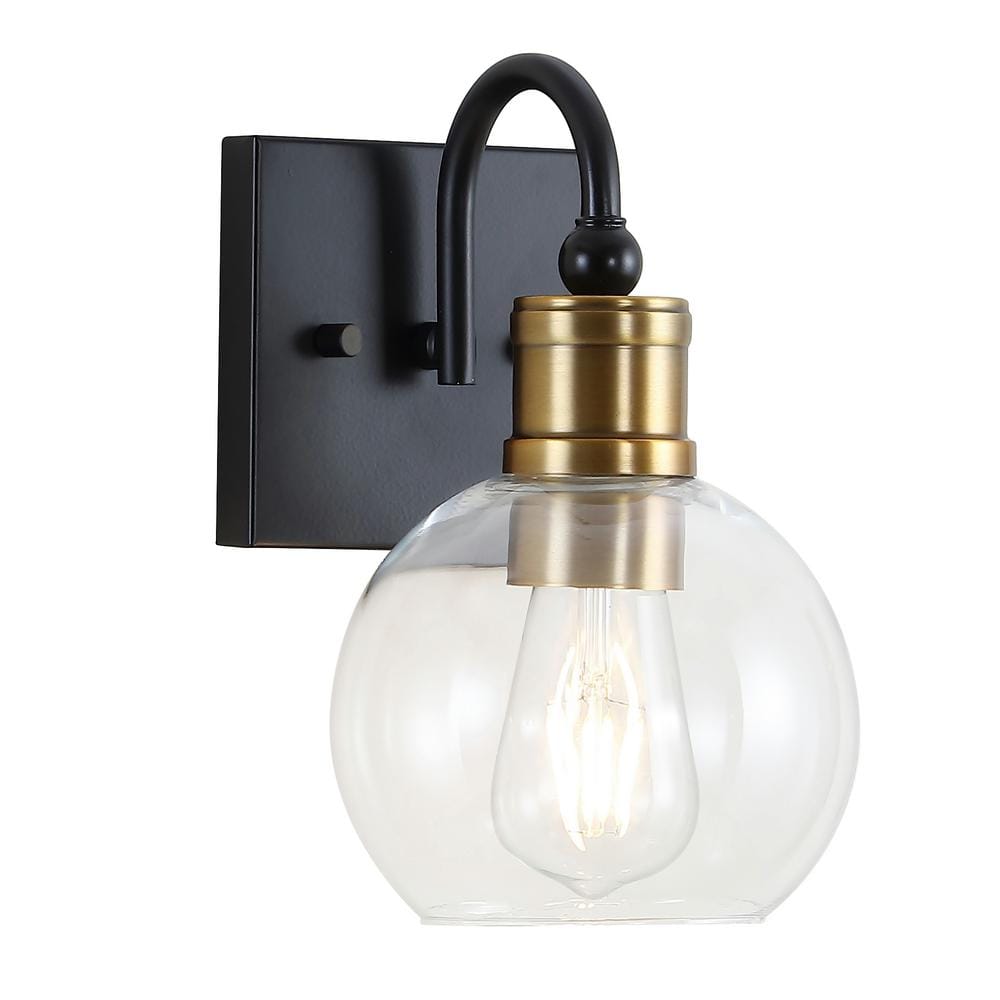 Marais 5.88" Black Iron and Clear Glass Rustic Vintage LED Vanity Light