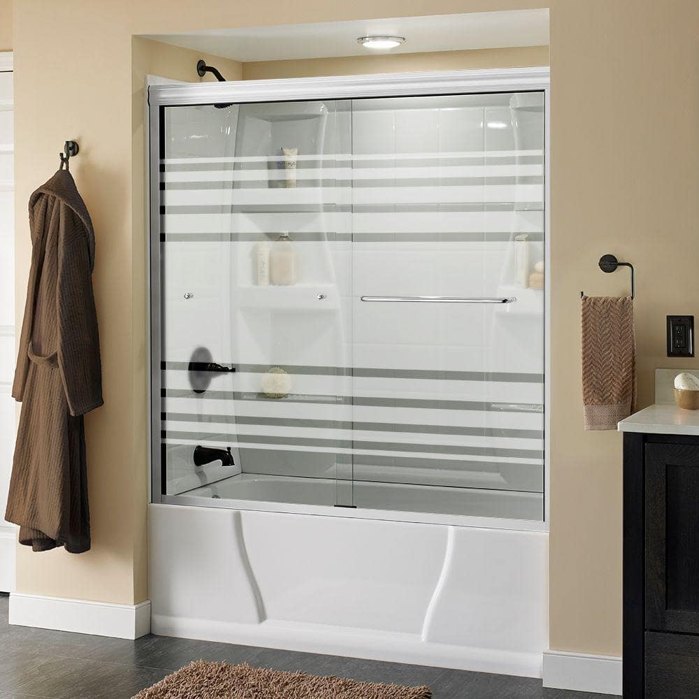 Delta Simplicity 60 in. x 58 1/8 in. Semi-Frameless Traditional Sliding  Bathtub Door in White and Chrome with Transition Glass 2435591 - The Home  Depot