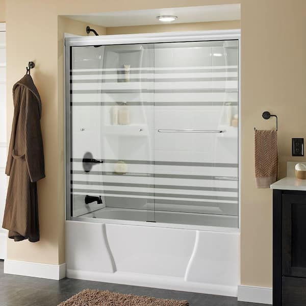 Delta Simplicity 60 in. x 58 1/8 in. Semi-Frameless Traditional Sliding Bathtub Door in White and Chrome with Transition Glass