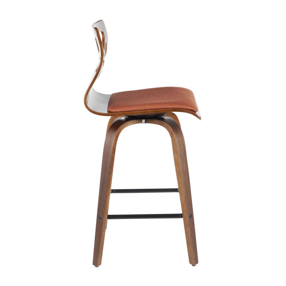 Folia Mid-Century Swivel Counter Stool Set in Orange, Walnut, and Black