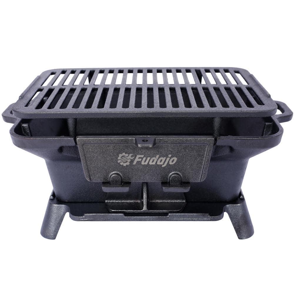 COOLSHARK Small Outdoor BBQ Portable Charcoal Grill Rectangle Cast Iron