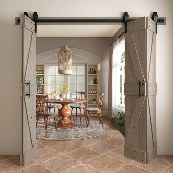 K Style 60in.x 84in.(15"x84"x4Panels)Light Gray Finished Solid Core Wood Bifold Door with Hardware Kit-Assembly Required