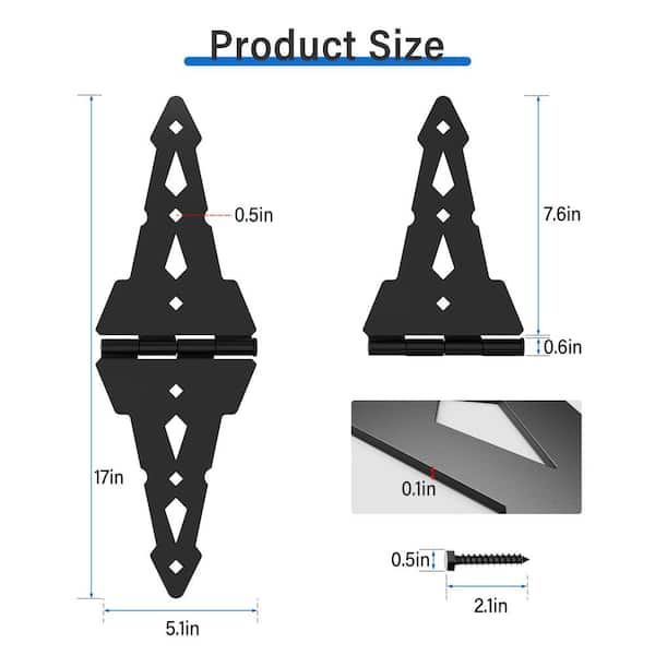 WINSOON 15.7 in. x 7 in. Black Heavy-Duty Decorative Fence Gate Hinge Tee Hinge
