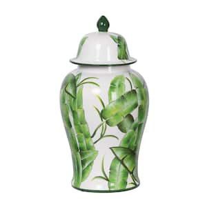 Lovise Palm Green and White Tall Lidded Urn