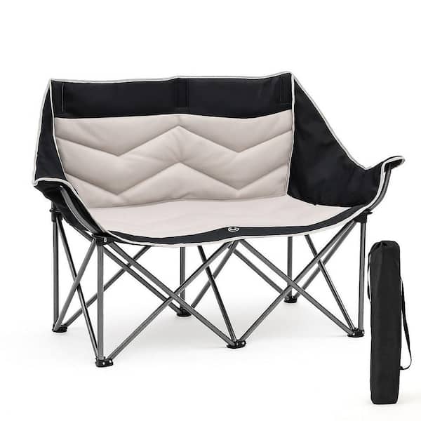 Oversized Camping Loveseat, Double Camping Chair Padded Folding Loveseat Camping Chair with Wine Glass Holder, Carry Bag