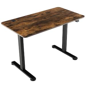 44 in. T-shaped Brown Height Adjustable Electric Desk Sit to Stand Desk with Splice Board Management Hole