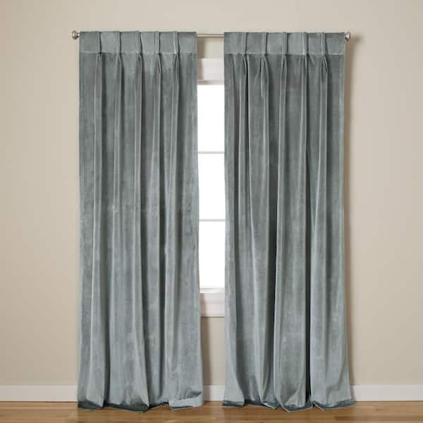 Velvet Soft Grey Solid Light Filtering Triple Pinch Pleat / Hidden Tab Curtain, 27 in. W x 84 in. L (Set of 2)