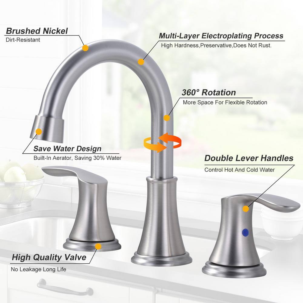 Brushed Nickel 8 in. Widespread Double Handle Bathroom Faucet