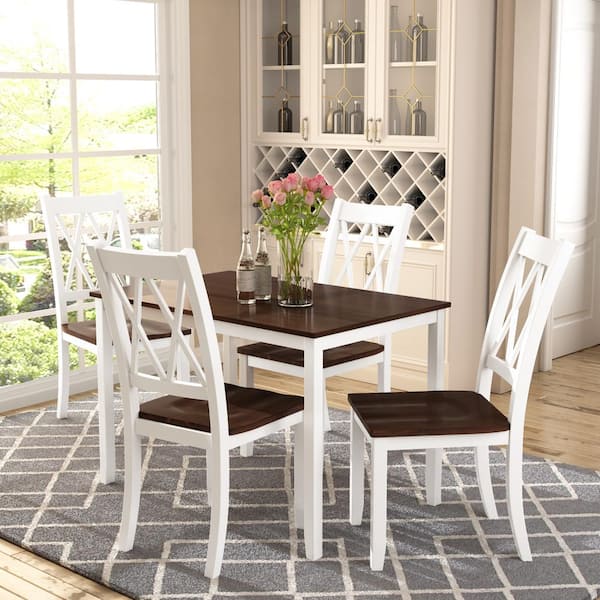 Harper & Bright Designs 5-Piece Rectangle White Wood Top Dining Table Set Seats 4 with Solid Wood Legs, 4 Chairs