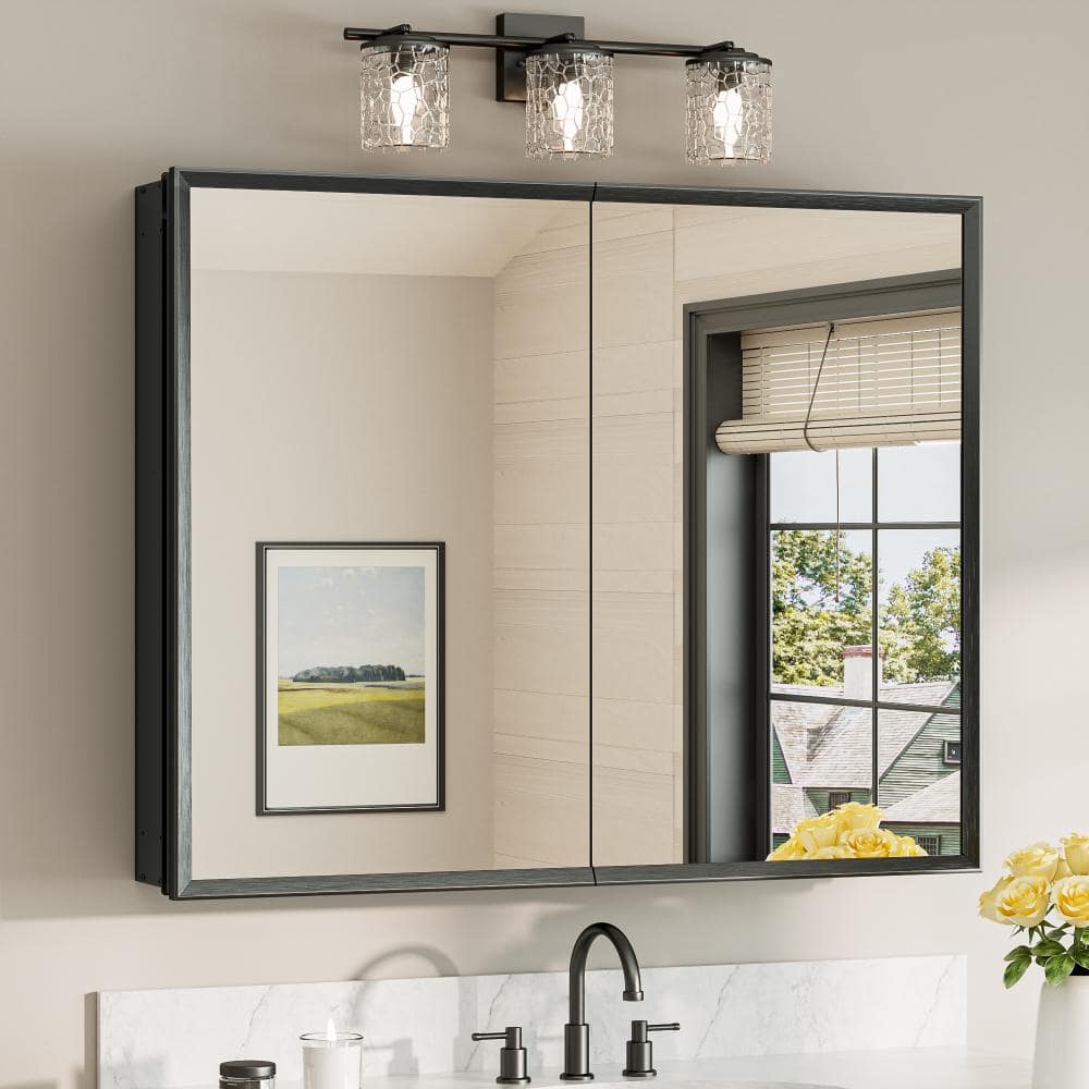 40 in. W x 32 in. H Rectangular Aluminum Framed Recessed or Surface Mounted Bathroom Medicine Cabinet with Mirror,Black price history on PriceWatchPro