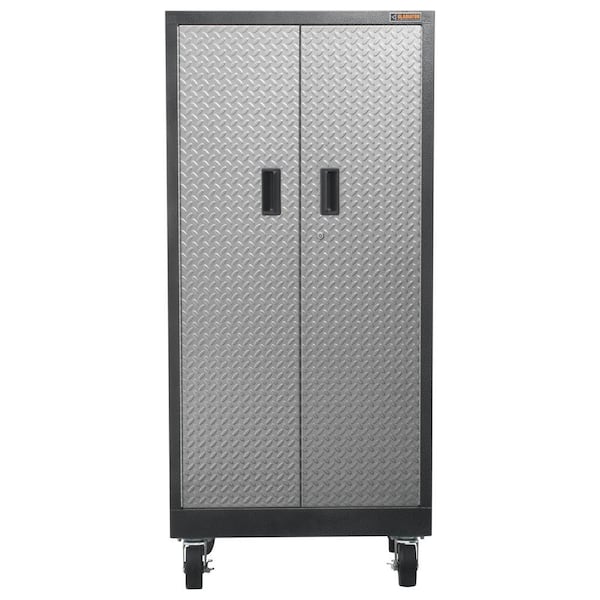Gladiator Pre-Assembled Steel Freestanding Garage Cabinet in Silver Tread with Casters (30 in. W x 65 in. H x 18 in. D)