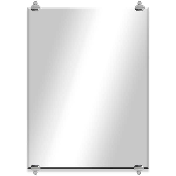 Unbranded Modern Rustic (28in. W x 32in. H) Frameless Rectangular Beveled Wall Mirror with Chrome Oval Clips