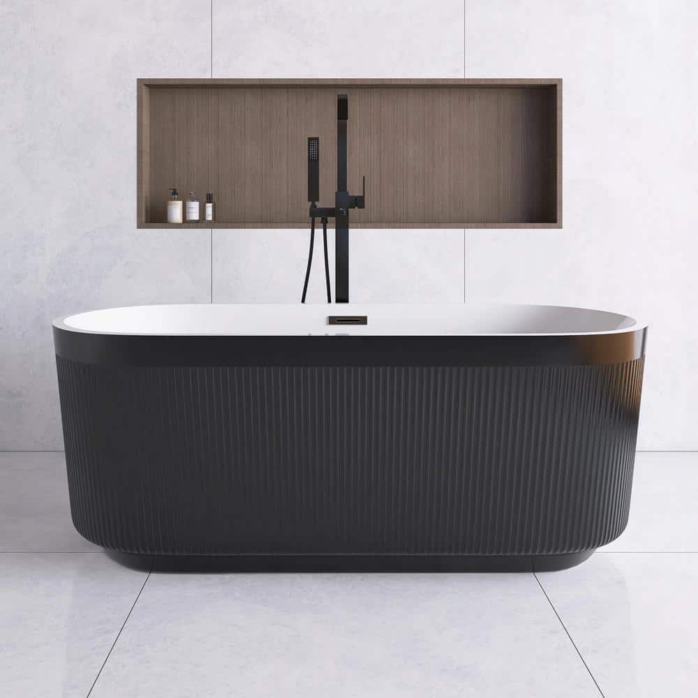 59 in. x 30 in. Acrylic Freestanding Flatbottom Soaking Bathtub in Black price history on PriceWatchPro