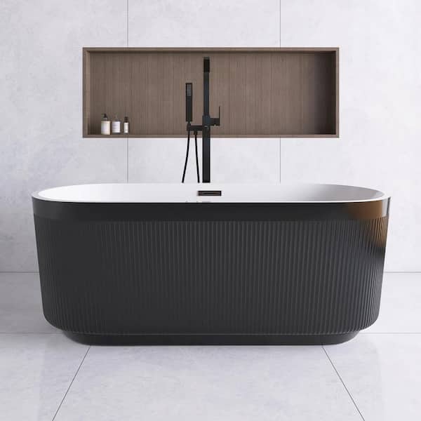 JimsMaison 59 in. x 30 in. Acrylic Freestanding Flatbottom Soaking Bathtub in Black