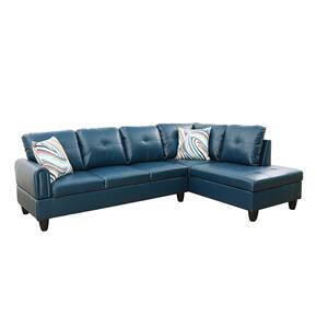 StarHomeLiving 25 in. W 2-piece Leather L Shaped Sectional Sofa in Blue