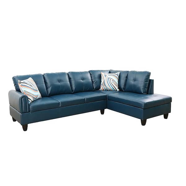Star Home Living StarHomeLiving 25 in. W 2-piece Leather L Shaped Sectional Sofa in Blue