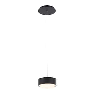 Ohm 6 in. 120-Watt Equivalent Integrated LED Black Pendant with Glass Shade