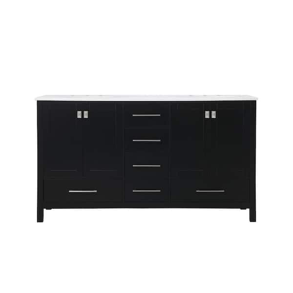 Unbranded Timeless 60 in. W x 22 in. D x 34 in. H Double Bathroom Vanity in Black with Calacatta Engineered Stone with White Basin