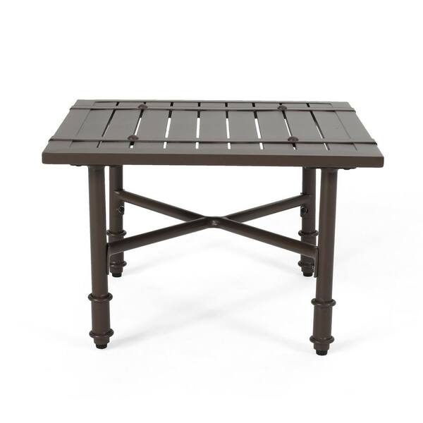 Zeus & Ruta Brown Aluminum Outdoor Patio Side Table for Outdoors, Garden, Lawn, Backyard