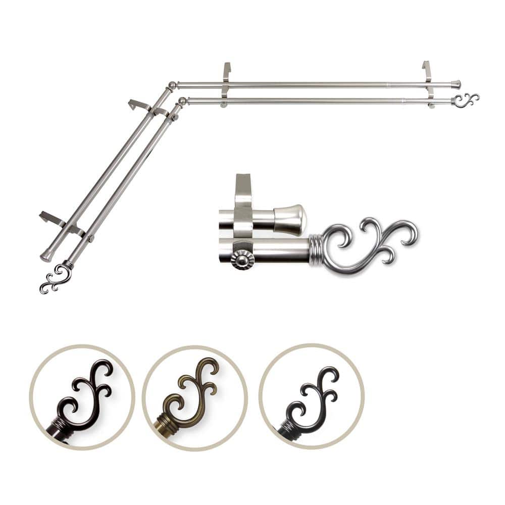 48 in. - 84 in. Adjustable 3/4 in. Double Corner Window Curtain Rod in Sati
