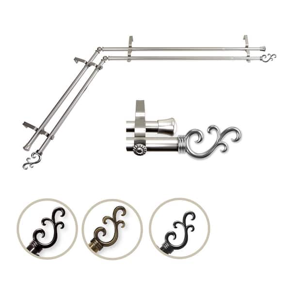 Unbranded 48 in. - 84 in. Adjustable 3/4 in. Double Corner Window Curtain Rod in Satin Nickel with Carolyn Finial