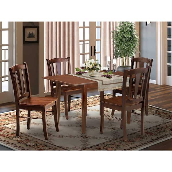 5-Piece Mahogany Finish Solid Wood Top - Dining Room Set with Butterfly Leaf - Seats-4