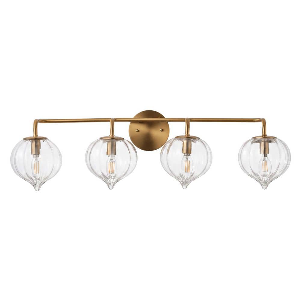31.3 in. 4-Light Modern Brushed Brass Bathroom Vanity Light Globe Wall Light Over Mirror with Clear Glass Shades price history on PriceWatchPro
