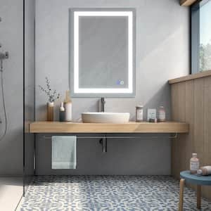28 in. W x 36 in. H Rectangular Frameless Wall Mount Bathroom Vanity Mirror in White with LED Light Anti-Fog