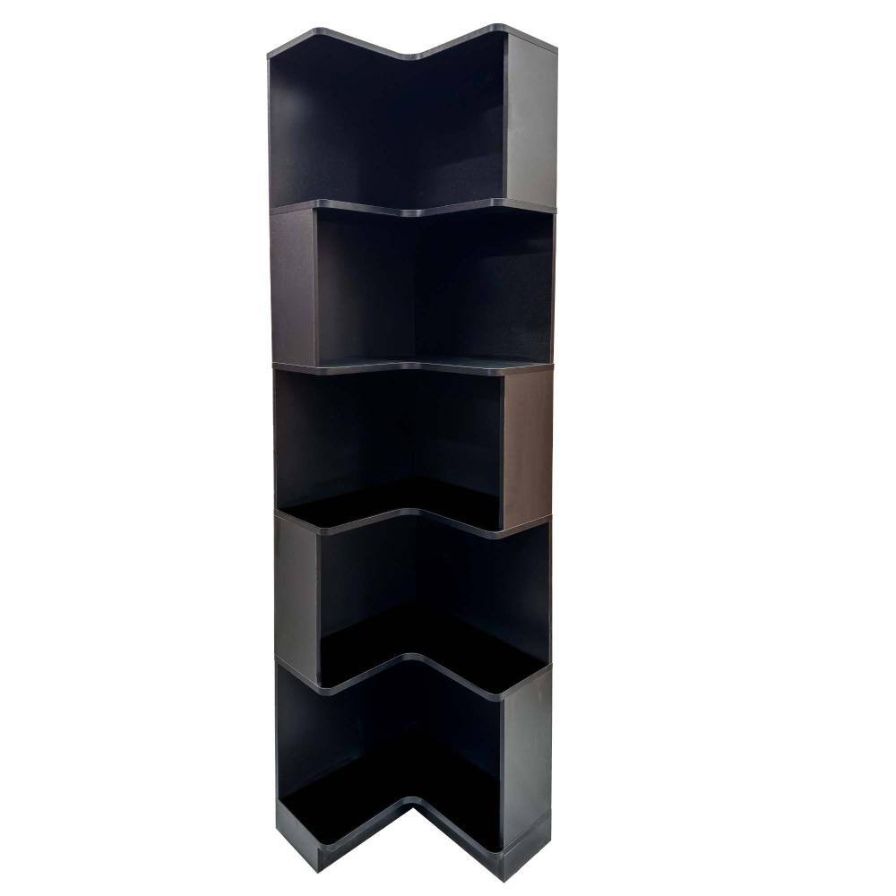 Corner 69 in. H Linen Cabinet, 5 Tier Corner Bookshelf Bookcase, L Shaped Display Shelf Stand, Baffle, LED Lights, Black price history on PriceWatchPro