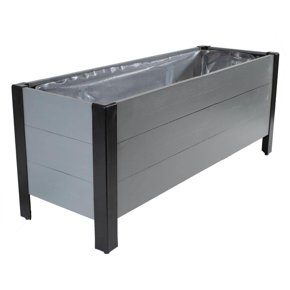 Gray Acacia Wood Raised Garden Bed Planter Box with Removable Bag