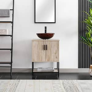 24 in. W x 20 in. D x 31.5 in. H Freestanding Bath Vanity in Oak with Single Brown Glass Vessel Sink Top ORB Faucet