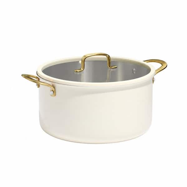 1 Piece Stainless Steel Nonstick Cookware Set in White, Fully Clad 3-Ply Stockpot with Glass Lid, Induction Safe