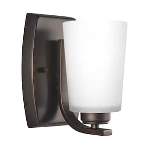 Franport 5 in. 1-Light Bronze Traditional Chic Wall Sconce Bathroom Vanity Light with Etched White Glass Shade