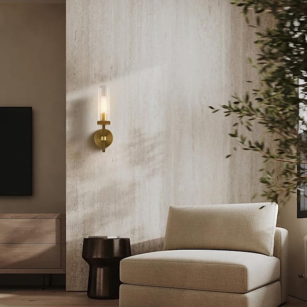 14 in. 1-Light 2-Piece Gold Wall Sconce, Modern Wall Lighting for Living Room, Bedroom, Hallway, Bathroom