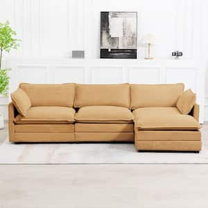 112 in. W 4-Piece Modern Fabric Sectional Sofa with Ottoman in Yellow