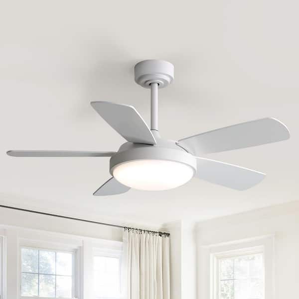 42 in. Indoor Modern 5-Blade Noiseless White Downrod Ceiling Fan with Light Kit, 6-Speed DC Remote Control